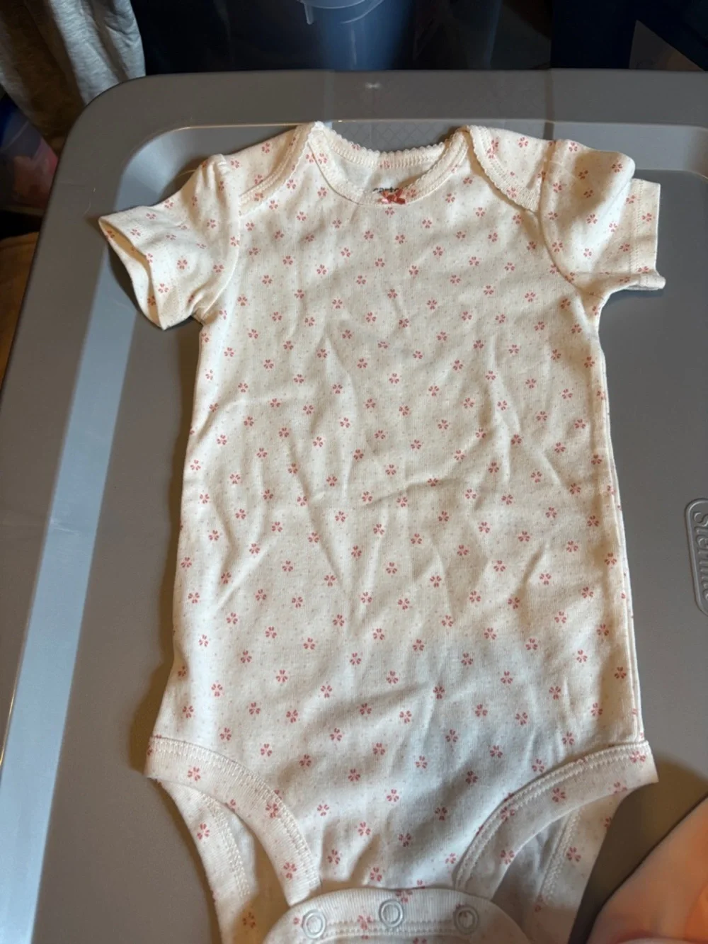 Carter's Cream Floral Short-Sleeve Bodysuit with Pink Print and pink pants - Picture 3 of 8